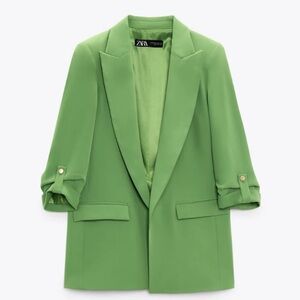 NWT! ZARA Kelly green blazer w/rolled sleeves